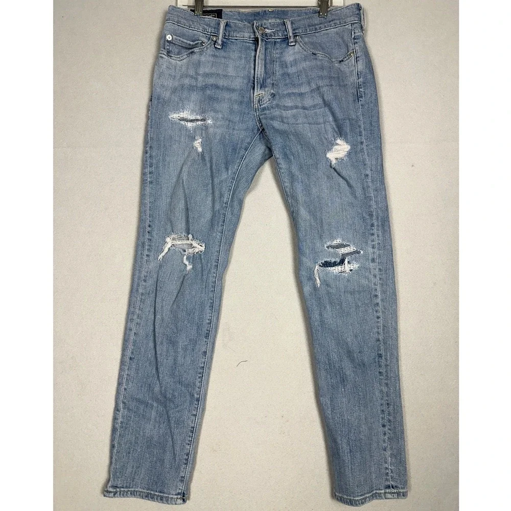 Abercrombie Fitch Jeans Men 31X30 Blue Felix Super Slim Stretch Distressed Denim